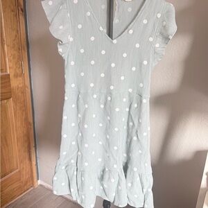 Altar’d State Sage Green Polka Dot Babydoll Dress Size Large